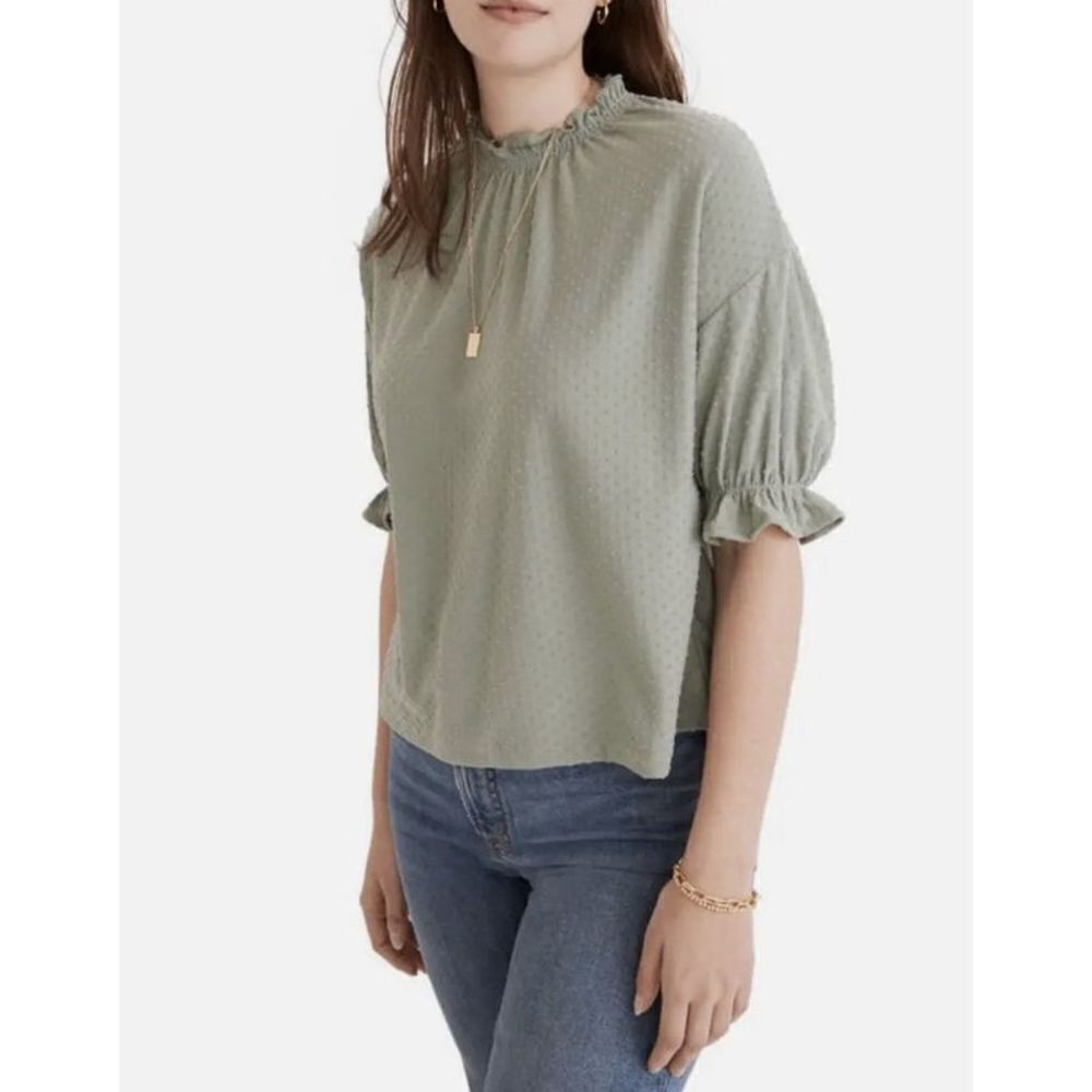 Madewell Clip Dot Ruffle Top Frosted‎ Willow Sage Green Size S